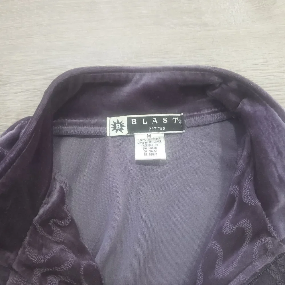 Blast Petites‎ Womens Purple Polyester Velour Long Sleeve Warmup Jacket Size M